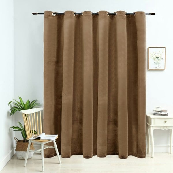 Berkfield Blackout Curtain with Metal Rings Velvet Beige 290x245 cm