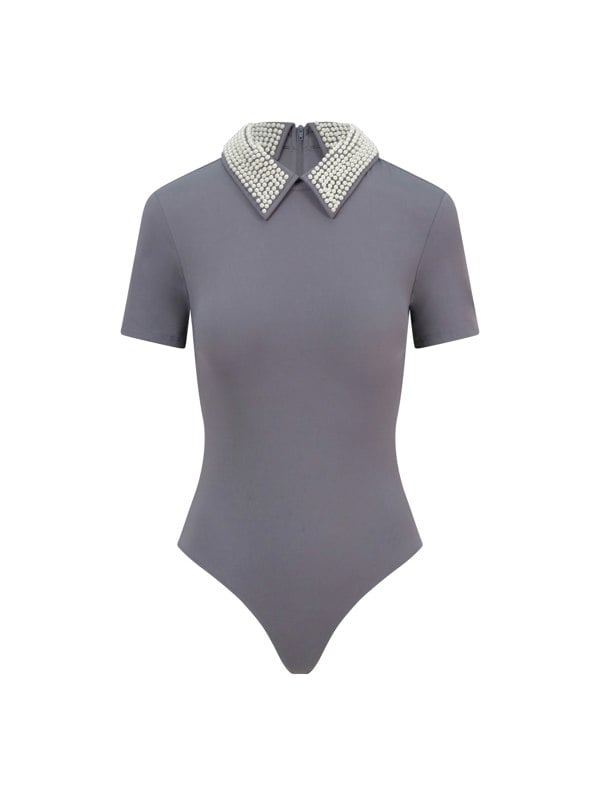 BALOU Womens Pearl Collar Bodysuit