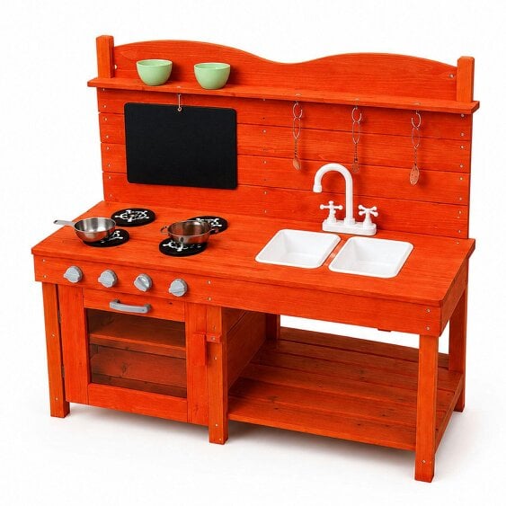 Neo Red Wooden Outdoor Mud Kitchen Kids Garden Play Double Sink