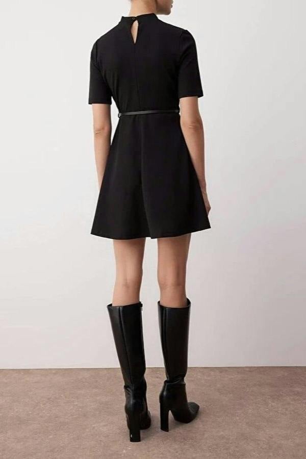WOVCOR Stand Collar Skater Mini Knit Dress