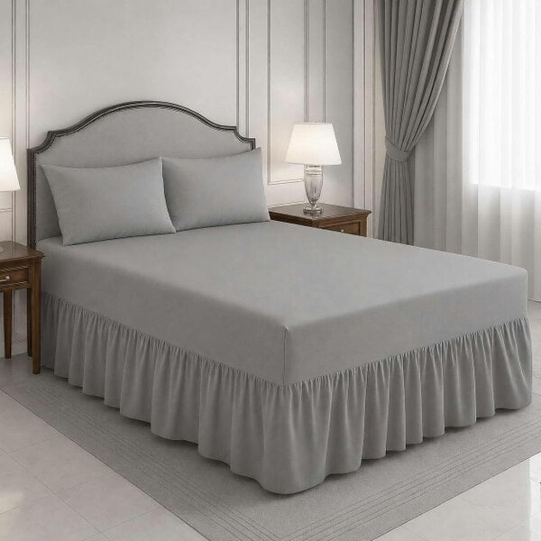 Night Zone 200 Thread Count Egyptian Cotton Pleated Valance Sheet – Hotel Quality Bed Valance - Grey