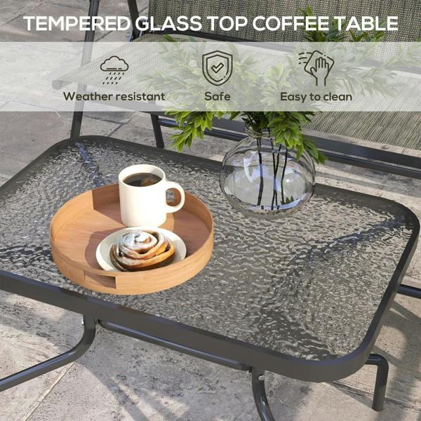Tempered glass top square coffee table with dark metal frame