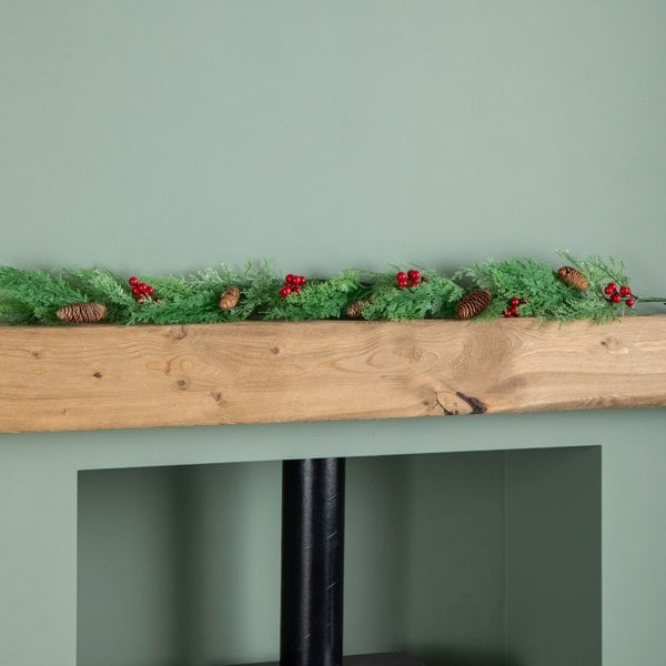 Samuel Alexander 1.50m Pine and Red Berry Christmas Garland with Pinecones
