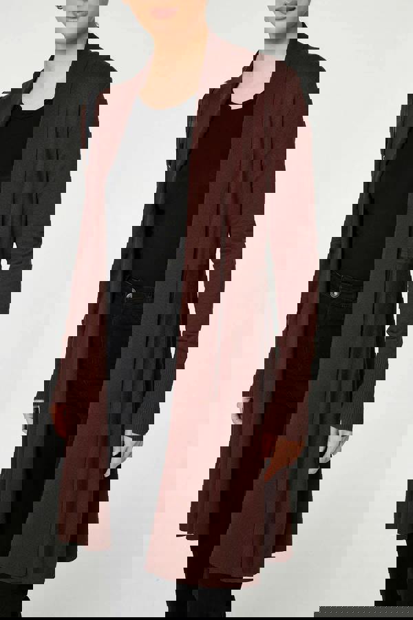 Brown | Open Front Longline Relaxed Cardigan