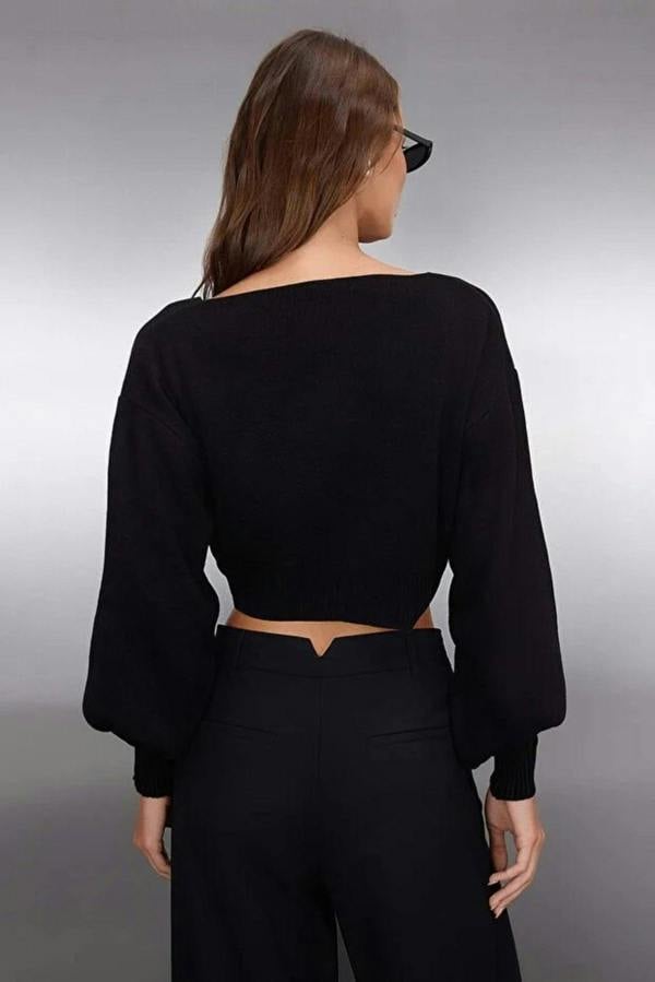 WOVCOR Super Crop Knit Cardigan with Bow Detail