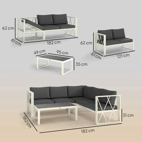 Four-Piece L Shaped Garden Furniture Set with 5-Level Adjustable Lounger - Grey