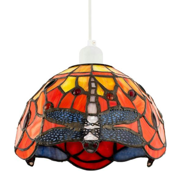 Vivid Orange and Amber Stained Glass Dragonfly Tiffany Pendant Shade Image 8