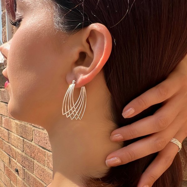 Otis Jaxon Jewellery Multi Wire Pointed Sterling Silver Hoop Earrings in Silver, Gold & Rose Gold