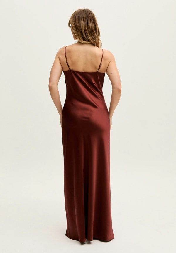 Roxy Spaghetti Strap Maxi Dress In Choclate Brown