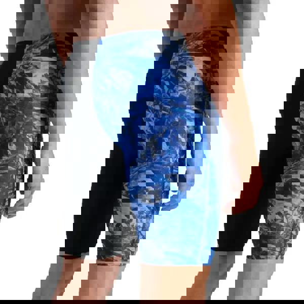 Arena Crackle swim jammer in black and team royal with blue black camo texture