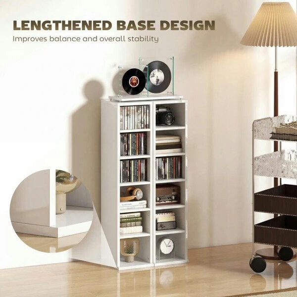 Bobobiy Set of 2 CD Media Display Shelf Unit Tower Rack with Adjustable Shelves, High Gloss White