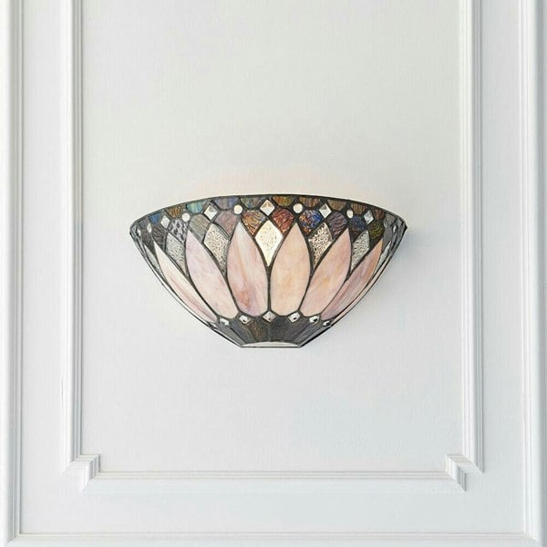Tiffany Glass Wall Light Cream & Textured Deco Shade Interior Sconce i00241 Loops