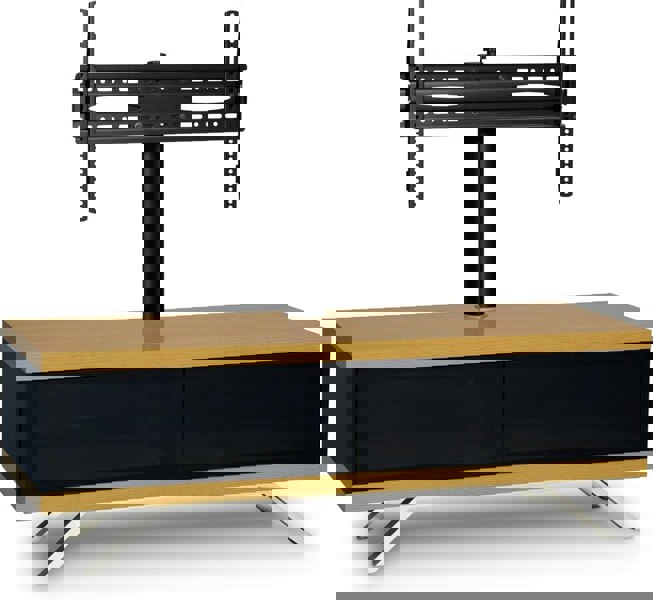 MDA Designs TUCANA 1200 HYBRID Black Oak TV Cabinet BeamThru Remote-Friendly Doors up to 60" Flat Screen TVs with Mounting Arm