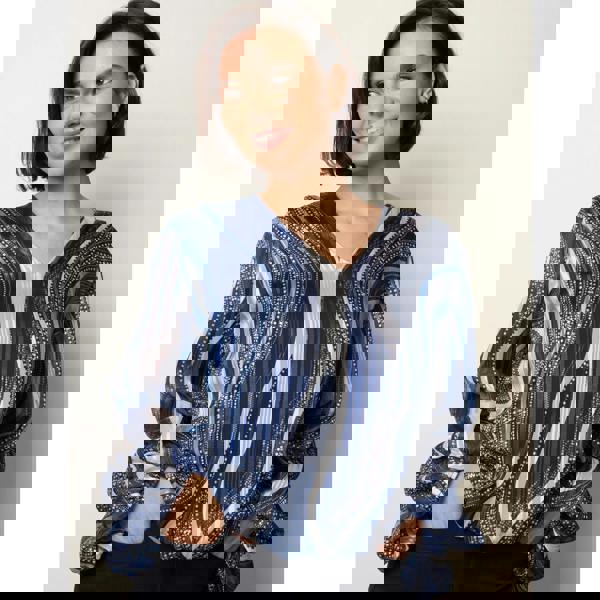 Blue Vanilla Swirl And Dot Print Lurex Blouse