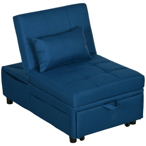 Wyld Haus Leve Fabric Blue 4 In One Convertible Chair Bed With Adjustable Back Side Pocket Wheels And Pillow