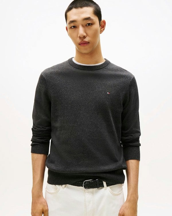 Tommy Hilfiger Organic Cotton Cashmere Mens Crew Sweater - Dark Grey Heather