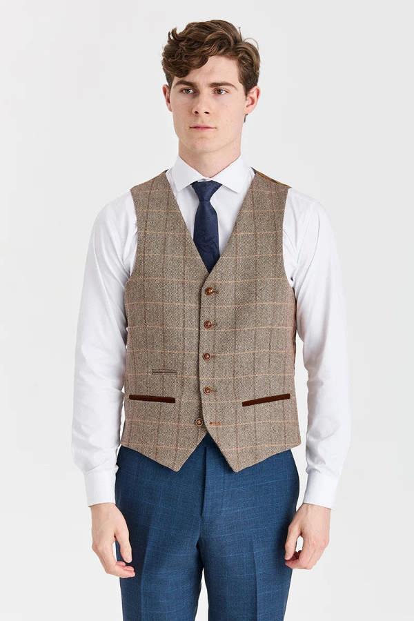Paul Andrew Viceroy Navy Suit with Harris Brown Tweed Waistcoat