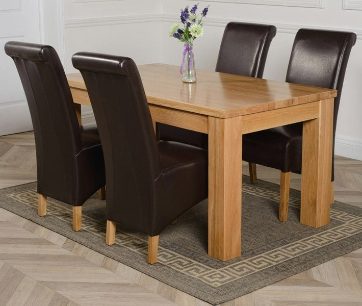 That's Furniture Dakota Medium Oak Dining Table with Montana Leather Chairs
