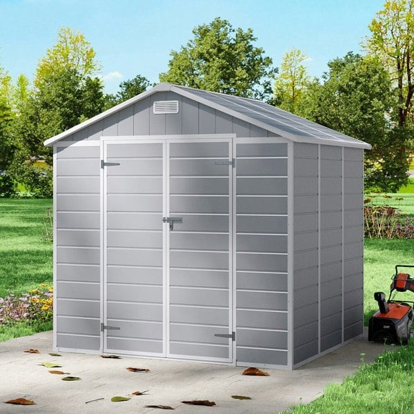 8x6ft Outdoor Apex Roof Plastic Tool Shed with Dual-door (Ver.2) Living and Home