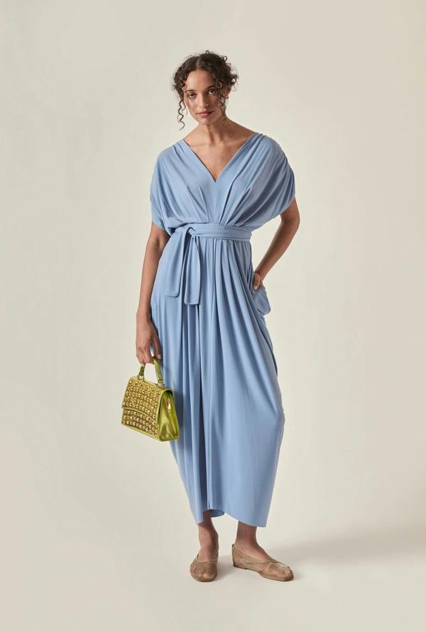 James Lakeland Draped Open-Back Midi Dress – Powder Blue