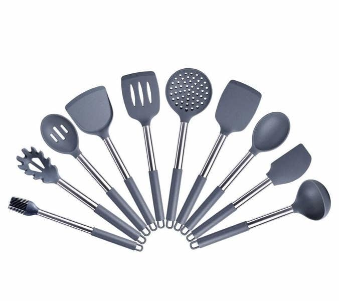 Anygleam Kitchen Utensils Non-stick Grey/ Silver 10 Set Cooking Tool Accessories Heat Resistant Kitchenware