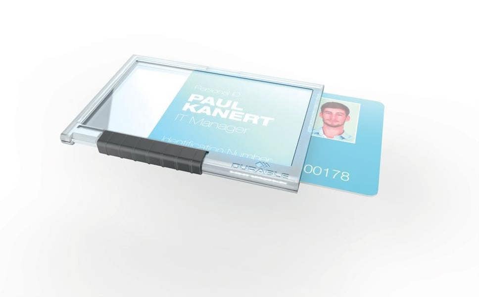 Durable PUSHBOX Security Pass ID Card Holders with Lanyards | 10 Pack | Clear