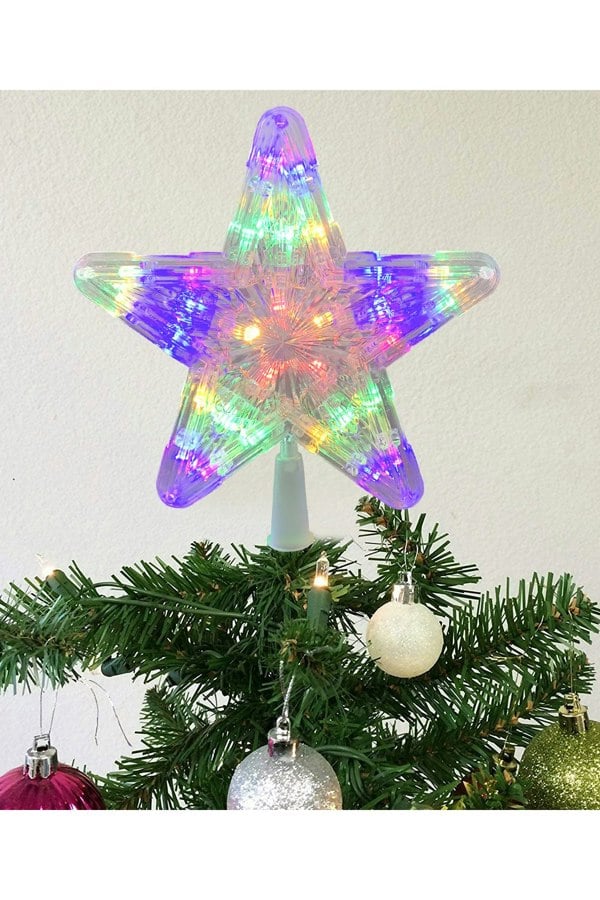 Living and Home 9.45in Christmas LED Star Tree Topper Colorful Flash Xmas Tree Decoration