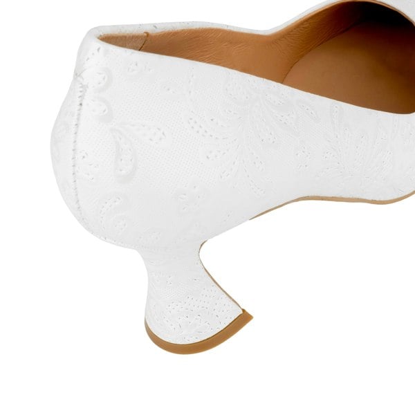 Embassy London Sophia Hollywood - Wedding White - Women's pointed 4 inch pump in white floral emboss leather