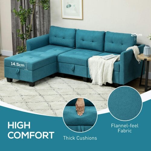 Wyld Haus Torono Light Blue Upholstered Modular L Shaped Sofa With Built In Storage