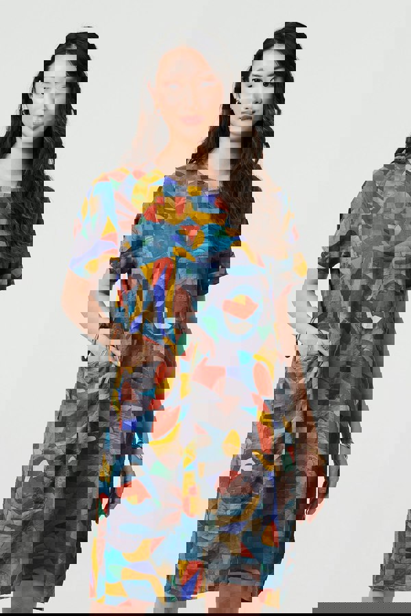 Silver | Abstract Short Sleeve Short Shift Dress