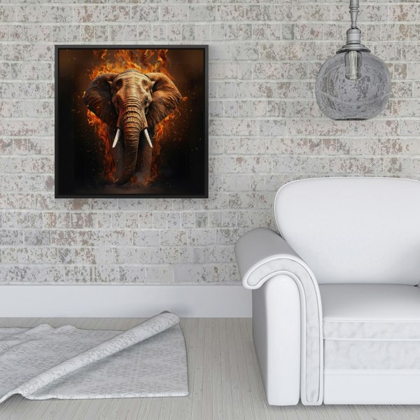 Warren Reed Splash Art Elephant and fire Framed Canvas