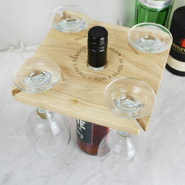 Personalised Memento Company Personalised ...Time For a Glass of Wine Four Wine Glass Holder & Bottle Holder