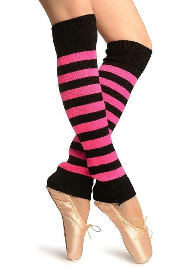 ATEK Womens 80s Leg Warmers Footless Slouch Socks Black Pink