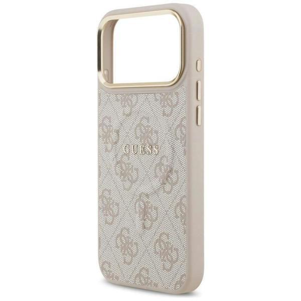 Guess PU Leather 4G Gold Frame Case with MagSafe for iPhone 17 Pro Max 6.9" Pink - GUHMP17XP4MSEGCW