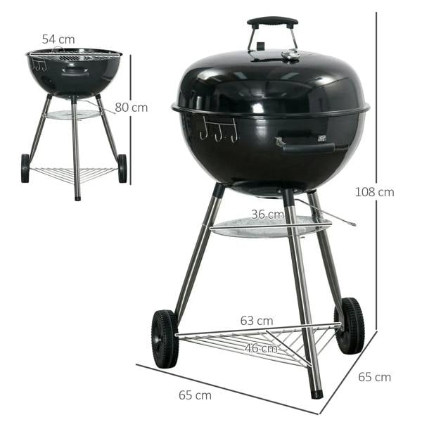 Black portable kettle charcoal grill with wheels, adjustable air vents, and cooking grate.