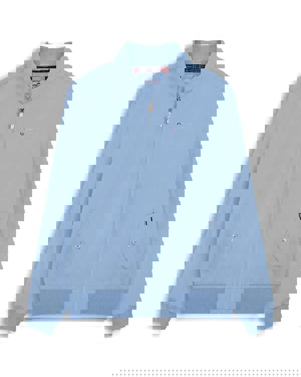 Lambretta Mens Showerproof Classic Harrington MOD Scooter Jacket Coat, light blue waterproof jacket with zip closure, stand collar, and front pockets.