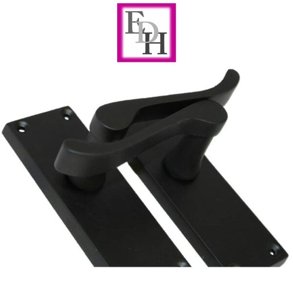 EDH Door Hardware Matt Black Victorian Scroll Door Handles on Backplate – 118mm x 42mm