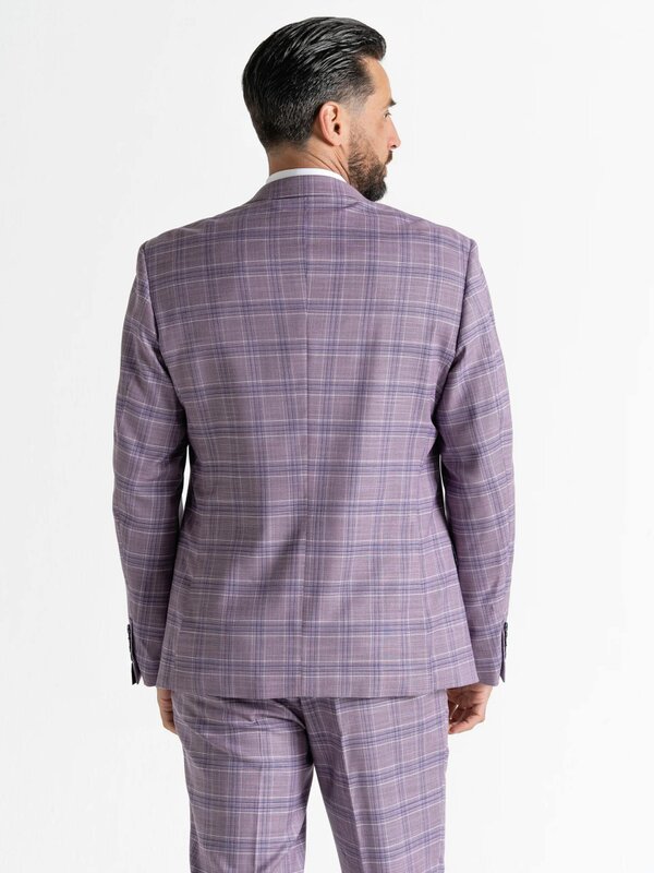 V2 Classic Kensignton Three Piece Suit - Lilac with White and Navy Blue Checks