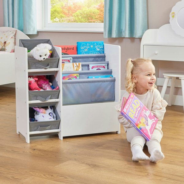 TFLH2001-white-book-display-unit-with-3-fabric-storage-boxes-lifestyle-girl-3