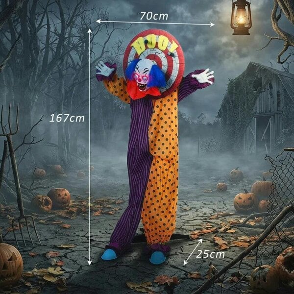 Bobobiy 167 cm Life Size Animated Clown Halloween Decoration, Scary Halloween Animatronics Decor with Sound Touch Activated