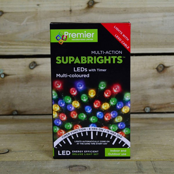Samuel Alexander 200 LED 16m Indoor Outdoor Christmas Multi Function Mains Operated String Lights with Timer in Multicoloured