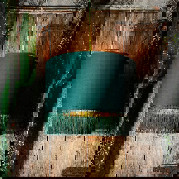 Love Frankie hunter cotton lampshade copper lining fringing light on