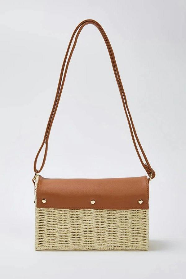 WOVCOR Straw Contrast Women's Small Shoulder Bag