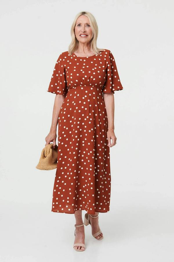 Rust | Polka Dot 1/2 Sleeve Midi Dress