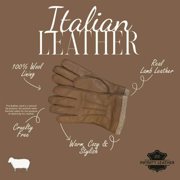 Infinity Leather Men’s Italian Leather Warm Wool Lining Winter Gloves - M-LGV-405