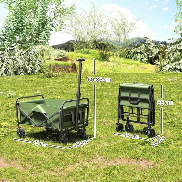 Bobobiy 62L Festival Trolley on Wheels, 120kg Heavy Duty Collapsible Folding Wagon with Adjustable Handle and Carrying Bag for Beach, Green