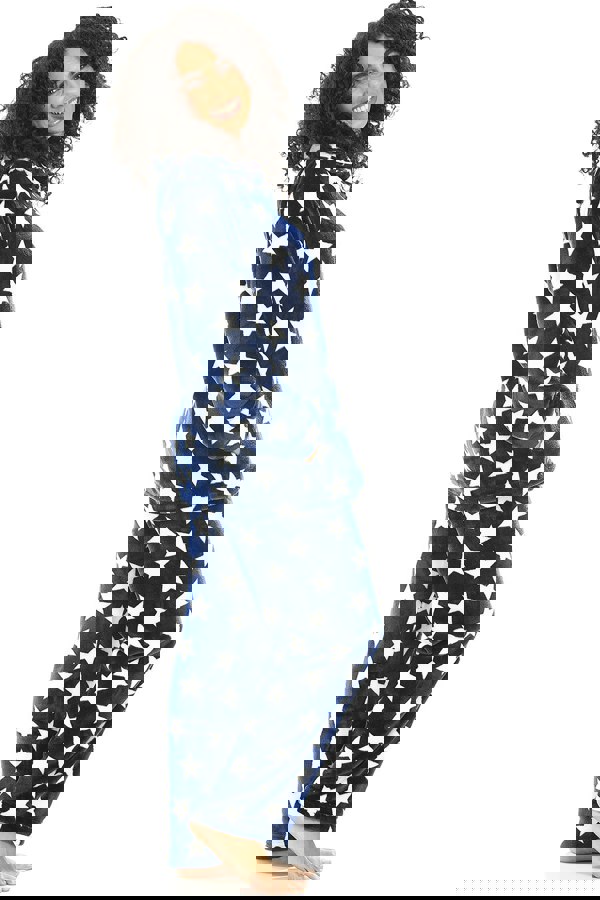 Camille Womens Supersoft Fleece Navy Star Print Pyjama Set