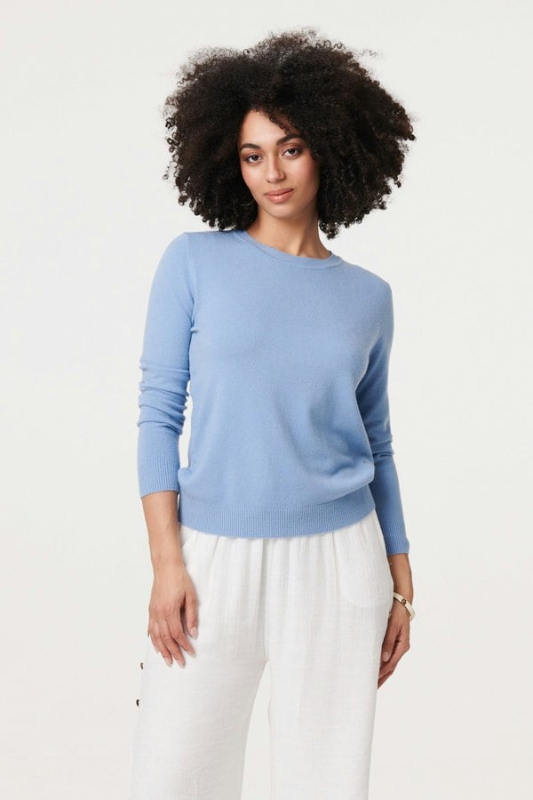 Blue | Plain Soft Knit Long Sleeve Jumper
