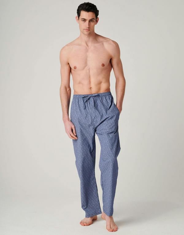 British Boxers Men's Crisp Cotton Pyjama Trousers – Navy Paisley
