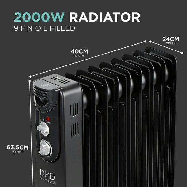 DMD Collective 2000W 9 Fin Oil Filled Radiator with Adjustable Thermostat